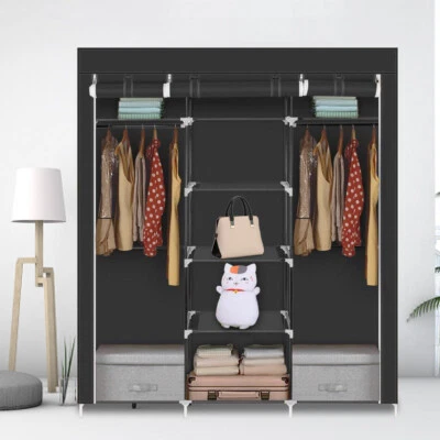 FCH Large Canvas Wardrobe Clothes Hanger Bedroom Storage Organizer 175x150x45cm