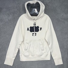 VTG Abercrombie  Fitch Hoodie Mens Sz S White Sweatshirt Heavy Weave Waffle 90s