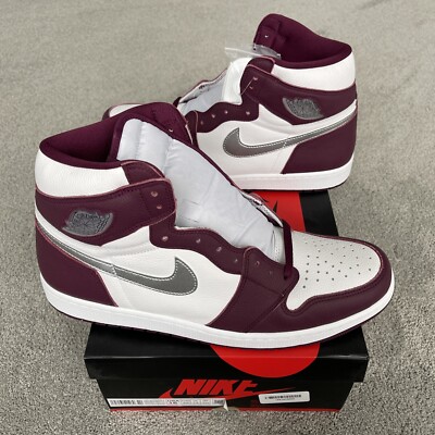 Nike Air Jordan Retro 1 High OG Bordeaux White Metallic Silver Size 15 New DS