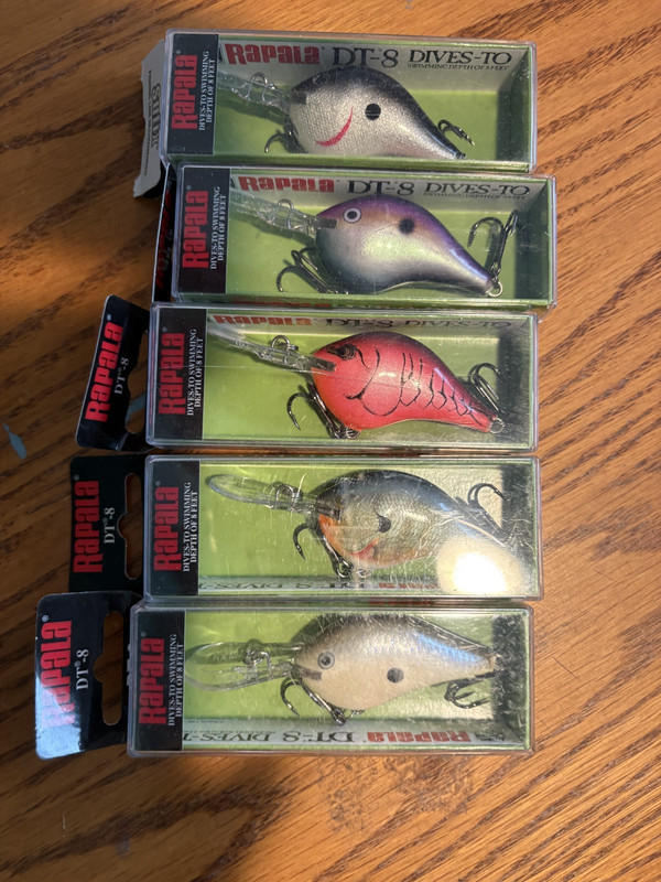 RAPALA  DT 08's==5 DIFFERENT COLORED FISHING LURES