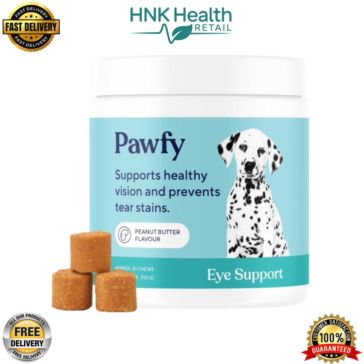 Pawfy Eye Support Soft Chews - Prevent Tear Stains - Support Eyesight - 30 Chews