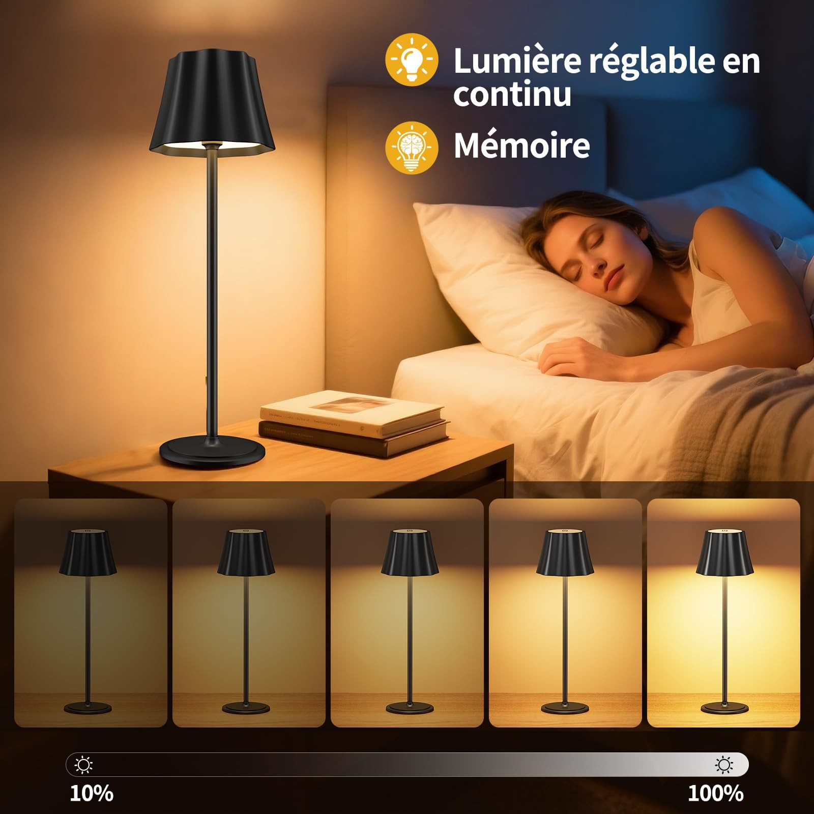 Lampe de table sans fil design en aluminium brossé avec LED à intensité variable - 2