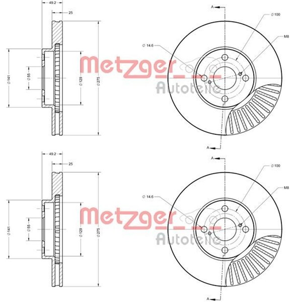 2X Metzger Bremsscheiben Vorne 275Mm InnenbelÜFtet Passend FÜR Toyota Corolla |-image