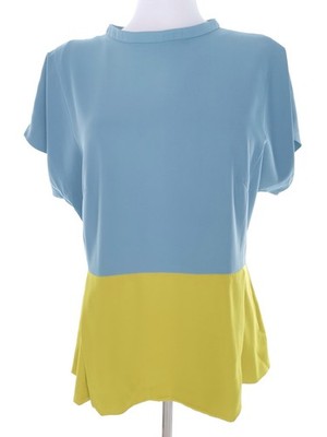 LENNON COURTNEY AT DUNNES STORES Damen Bluse Gr. 40 Blau Kurzer Ärmel Farbblöcke
