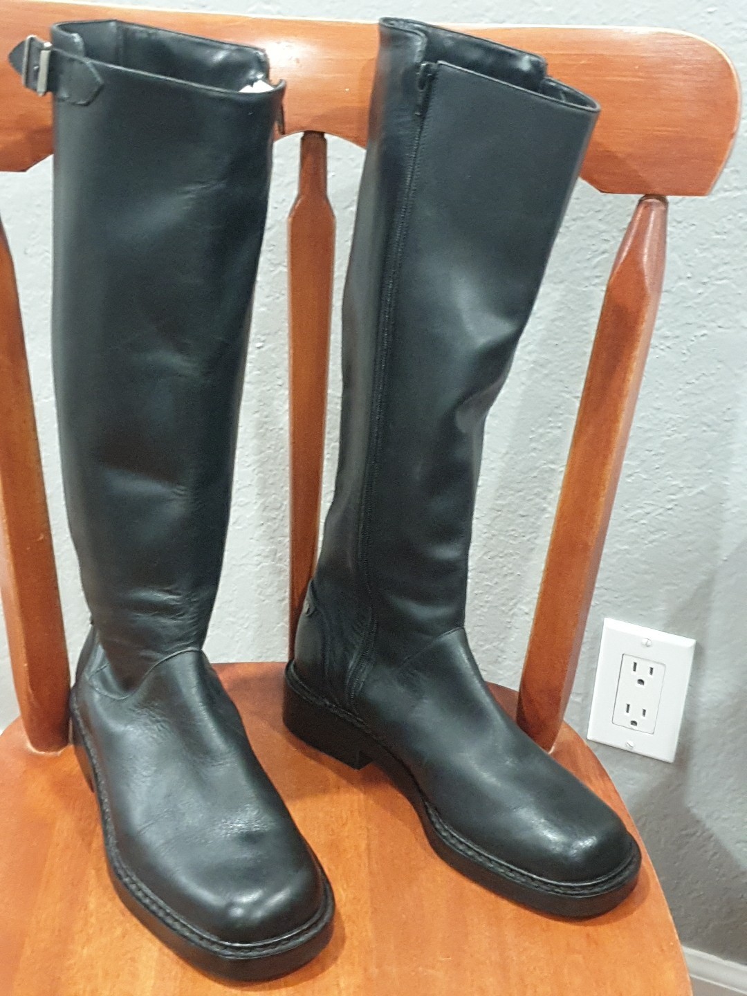 Ralph Lauren Women’s Tall  Black Leather 6.5m  Riding Boots Made In BRAZIL