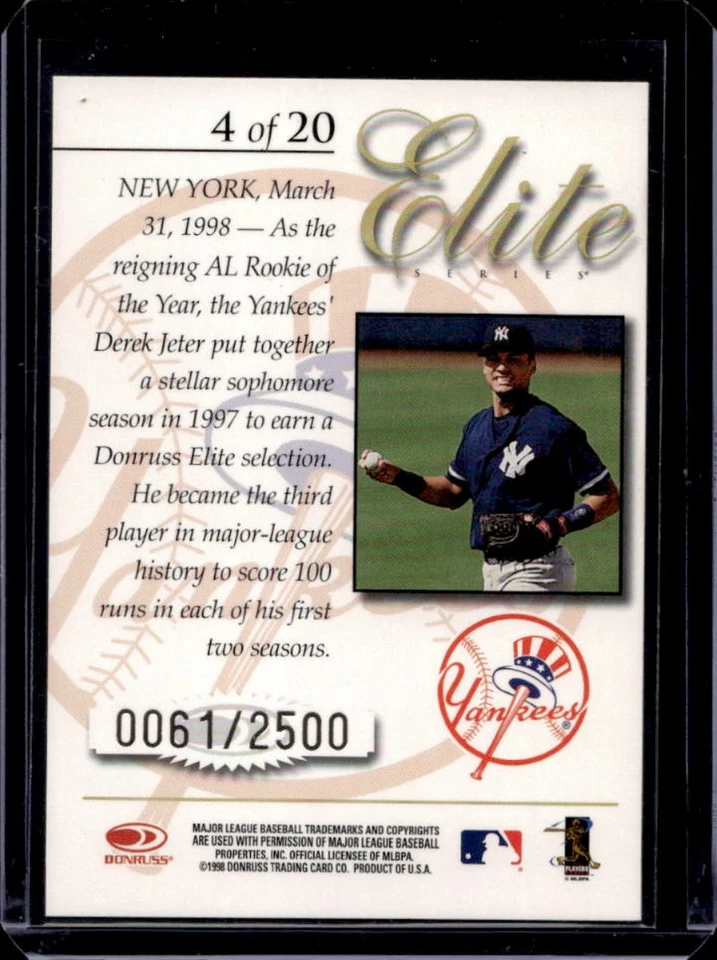 1998 Donruss Derek Jeter Elite Series #61/2500 Yankees - Image 2 of 2