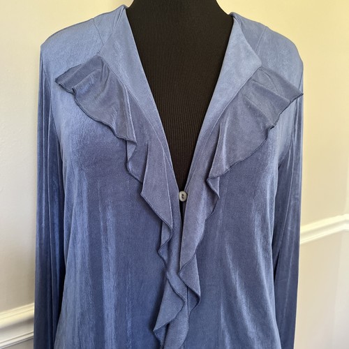 Chico's Travelers Pant Suit Women's Size 2 US Large Blue Knit Slinky Ruffles - Picture 8 of 12