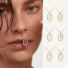 925 Sterling Silver Alphabet Initial Necklace CZ Letter Pendant Name Charm Gift