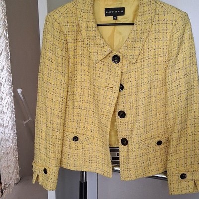 Randy Kemper Yellow Button Textured Lined Blazer Women s Size 12