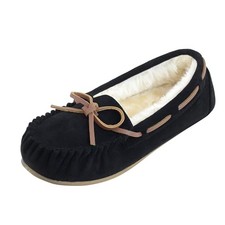 Womens Moccasin Slippers Micro Suede Cozy Indoor Outdoor House Shoes 8 Black
