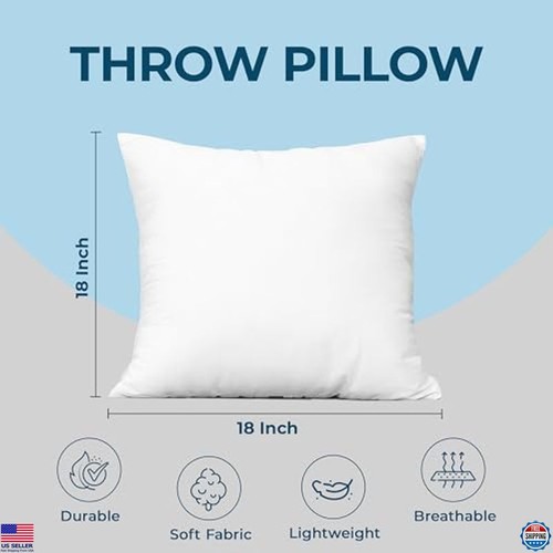 Set of 4 White Throw Pillows 18x18 Inches for Sofa, Bed, Couch Decor - Picture 4 of 6