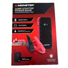 Monster 12V/600A 8000mAh Jump Starter Power Bank w/Light & Case | New Sealed
