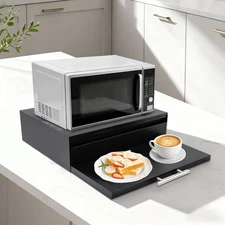 Countertop Microwave Rack, Microwave Stand with Drawer & Shelf, Black Organizer
