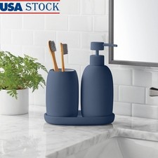 Ceramic Bath Accessories Set Soap Dispenser Tumbler Organizer Tray 3-Piece New