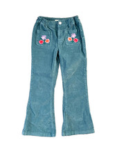 Mini Boden girls corduroy blue flare pants size 7-8 with embroidery flowers