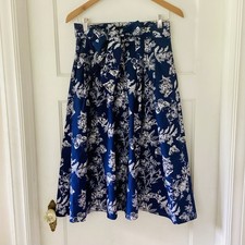 Talbots Pleated Midi Skirt Blue White Floral Women  s 4 Bow Sash Garden Party