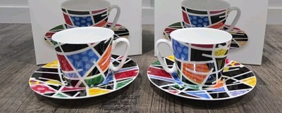 ROMERO BRITTO Set (2) Night Landscape Espresso Cup Saucer 3.3 oz MSRP $90.00