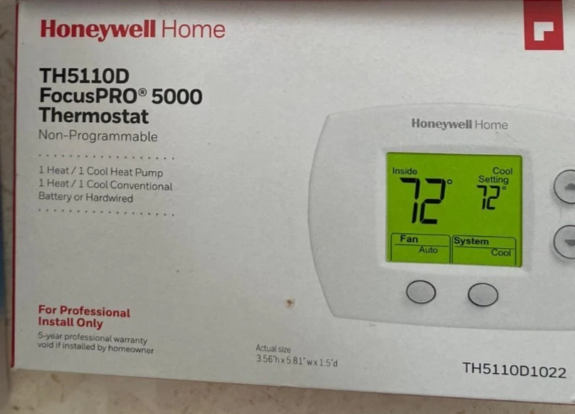 Honeywell TH5110D1022 Thermostat FocusPRO 5000 Digital 1H/1C Non-Programmable 24 - Image 2 of 2