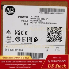 Sealed Genuine 25B-D6P0N104 /A PowerFlex 525 2.2kW 3Hp AC Drive ！ US Free Tax