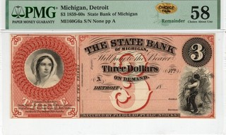 Michigan Detroit State Bank of MI $3 PMG Choice About Unc 58 CHOICE