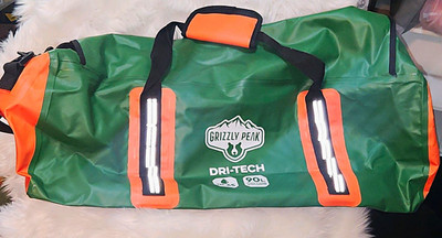 Grizzly Peak DRI-TECH 90L Waterproof Duffle Bag Backpack Straps Green Orange