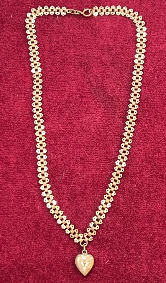Старинное викторианское двойное ожерелье цепочка с гравировкой подвеска в форме сердца позолота - Изображение 2 из 4