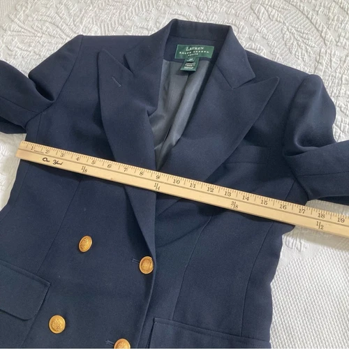 Ralph Lauren Vintage 90s navy blue blazer preppy worsted wool gold buttons 2P - Picture 8 of 12