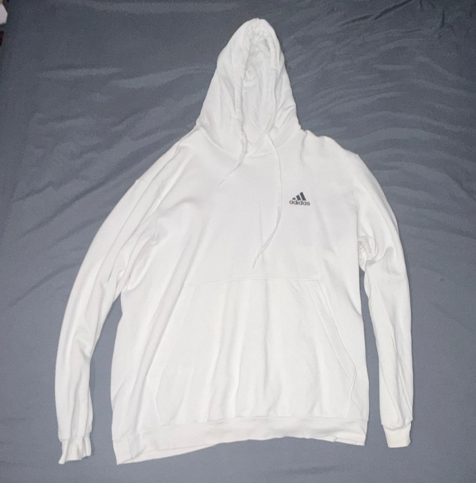 adidas Men's 3XLT Big & Tall White Pullover Fleece Hoodie Logo Pockets