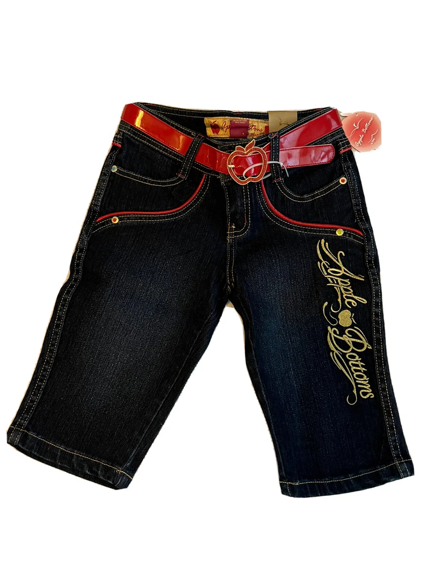 Apple Bottoms Dark Blue Denim Shorts With Red Belt Girls Size 8 eBay