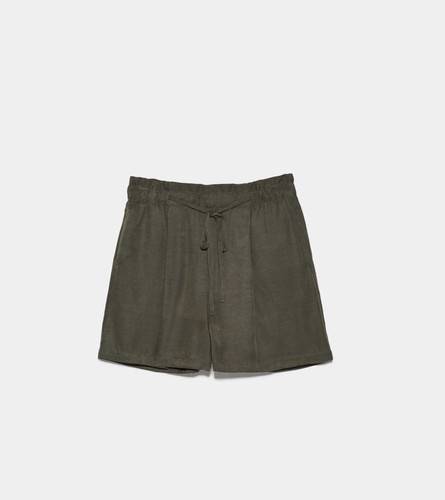 NEW ZARA Paperbag Shorts Khaki Green M 