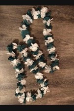 2 synthetic Leis- 35 Green/White Flower garland, Hawaiian costume Island theme