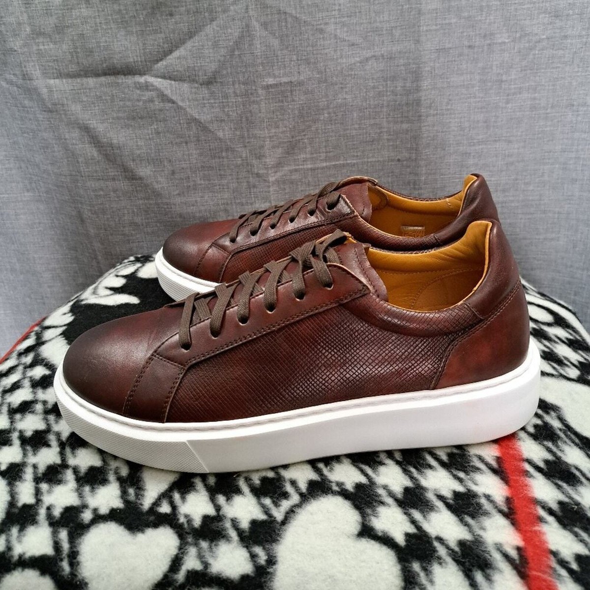 Magnanni Leather Sneakers Shoes Men Brown Size 13