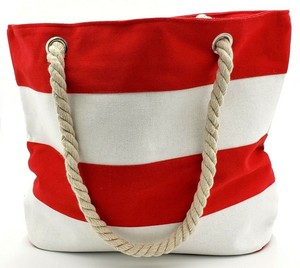 striped beach bag with rope handle