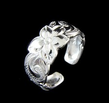 STERLING SILVER 925 HAWAIIAN PLUMERIA FLOWER SCROLL TOE RING CUT OUT EDGE 8MM