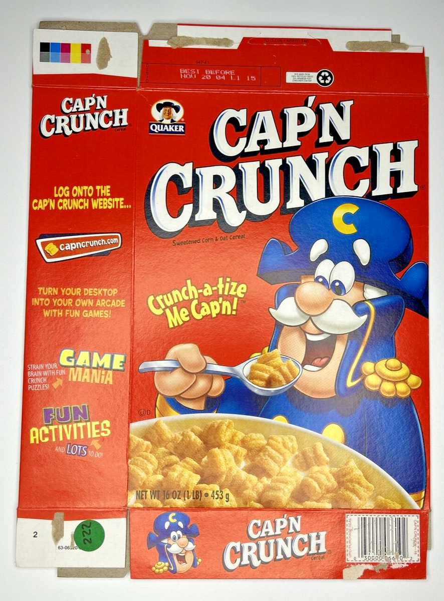 2004 Empty Quaker Cap'n Crunch 16OZ Cereal Box SKU U198/222 | eBay