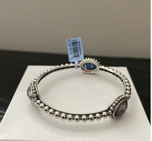 NUEVO CON ETIQUETAS BRAZALETE DE CUENTAS DE CAVIAR LAGOS MAYA ABALÓN OVALADO 3 ESTACIONES S/S PULSERA $625 M - Imagen 2 de 10