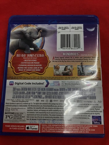 DUMBO: (Blue-ray+DVD,2019) W/Slipcover, NO digital Copy, **LIKE NEW** See Pics! - Picture 4 of 7