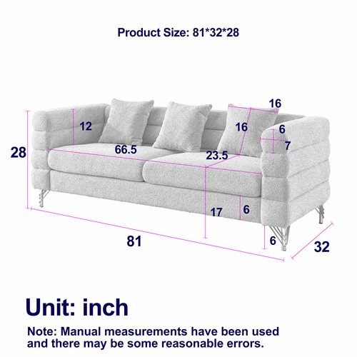 81'' 3-Seater Sofa Couch Upholstered Sofa Couch with 3 Pillows for Living Room - Picture 33 of 72