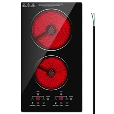 KADORER Electric Ceramic Cooktop Cooker Stove 2 Burners Hot Plate 12 Inch 1600W
