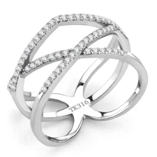 Silver band ring open 10mm cross over band eternity steel cz sparkling