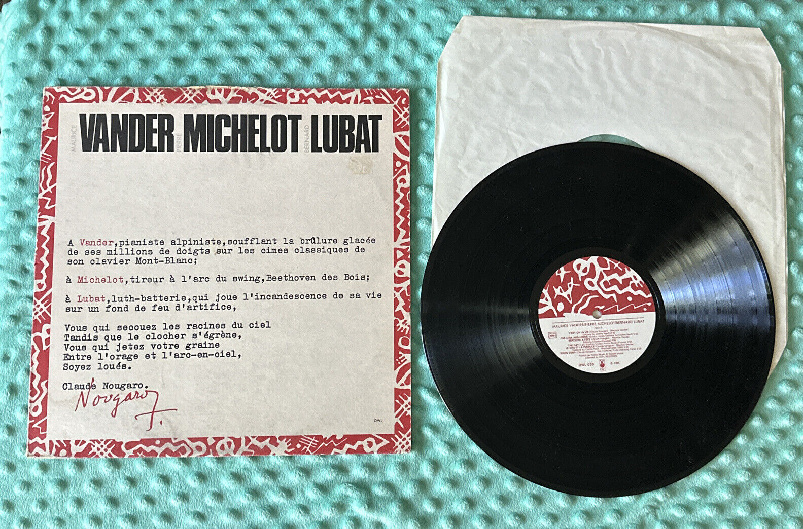 Maurice Vander / Pierre Michelot / Bernard Lubat OWL  record 1985 import JAZZ LP