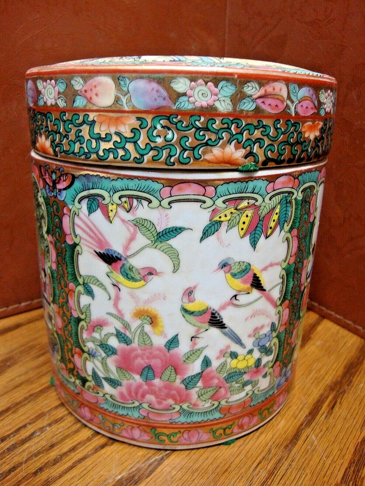 Rose Famille Vintage Anos 90 Chá Chinês Caddy Vasilha com Tampa ~ Medalhão Rosa F24 - Imagem 3 de 4