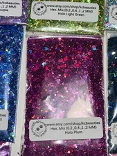 5G Holographic Plum Hexagon Mix nail acrylic gel craft US Seller