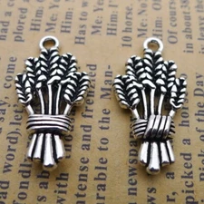 BULK 100Pcs Wheat Charms DIY Jewelry Making Pendant Antique Silver