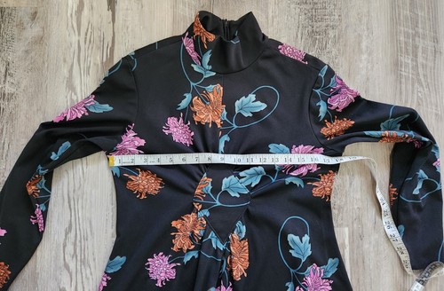 Abito Yves Jennet vintage finto collo anni 70 maniche lunghe floreale - Foto 4 di 6