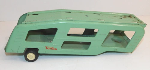 Vintage Tonka Truck Mint Green Car Hauler Semi Transport Toy Pressed Steel  14"
