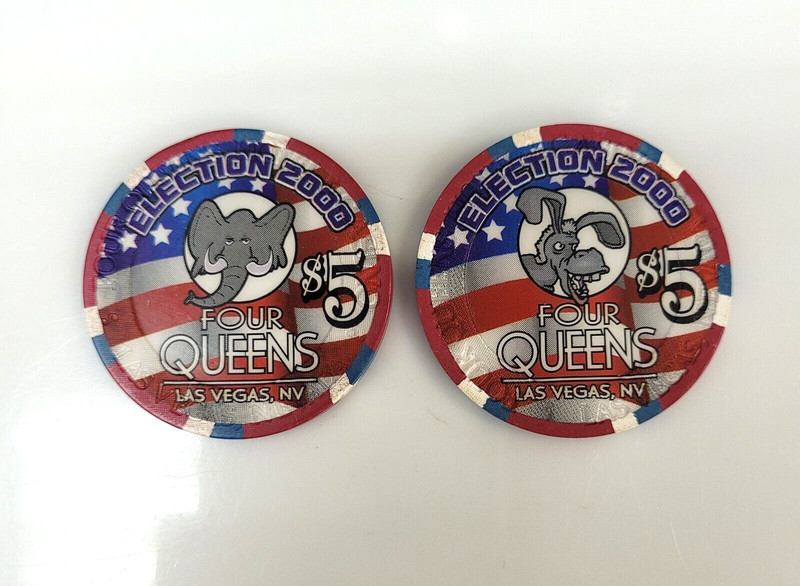 Two Election 2000 Four Queens Casino Las Vegas $5 Gaming Tokens