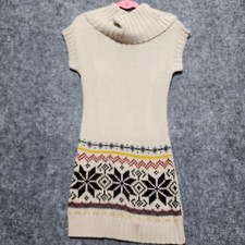 Decoded Sweater Dress Womens Large Tan Knee Length Geometric Pattern Cowl Neck