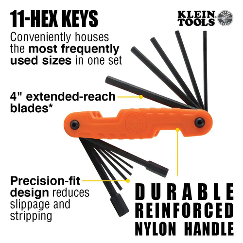 Pro Folding Hex Key Set, 11-key, Sae Sizes | Klein Tools Fractional Wrench Set - Picture 3 of 12