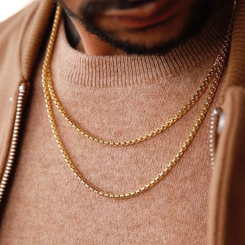 Men s Fashion Jewelry Minimalist Gold Or Silver 5mm Box Chain Necklace 1 320